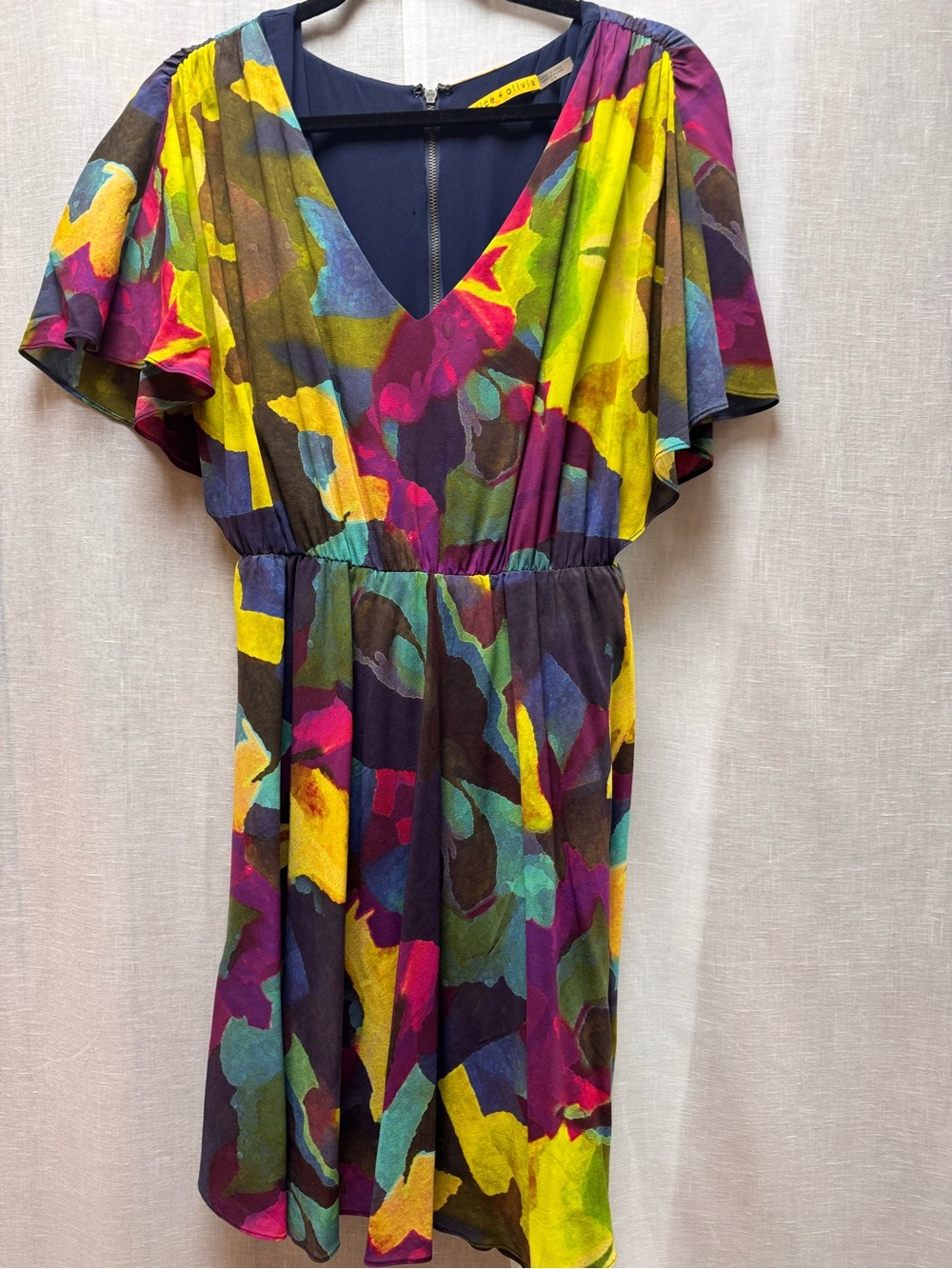 Alice + Olivia Multi-Color Floral V-Neck Mini Dress